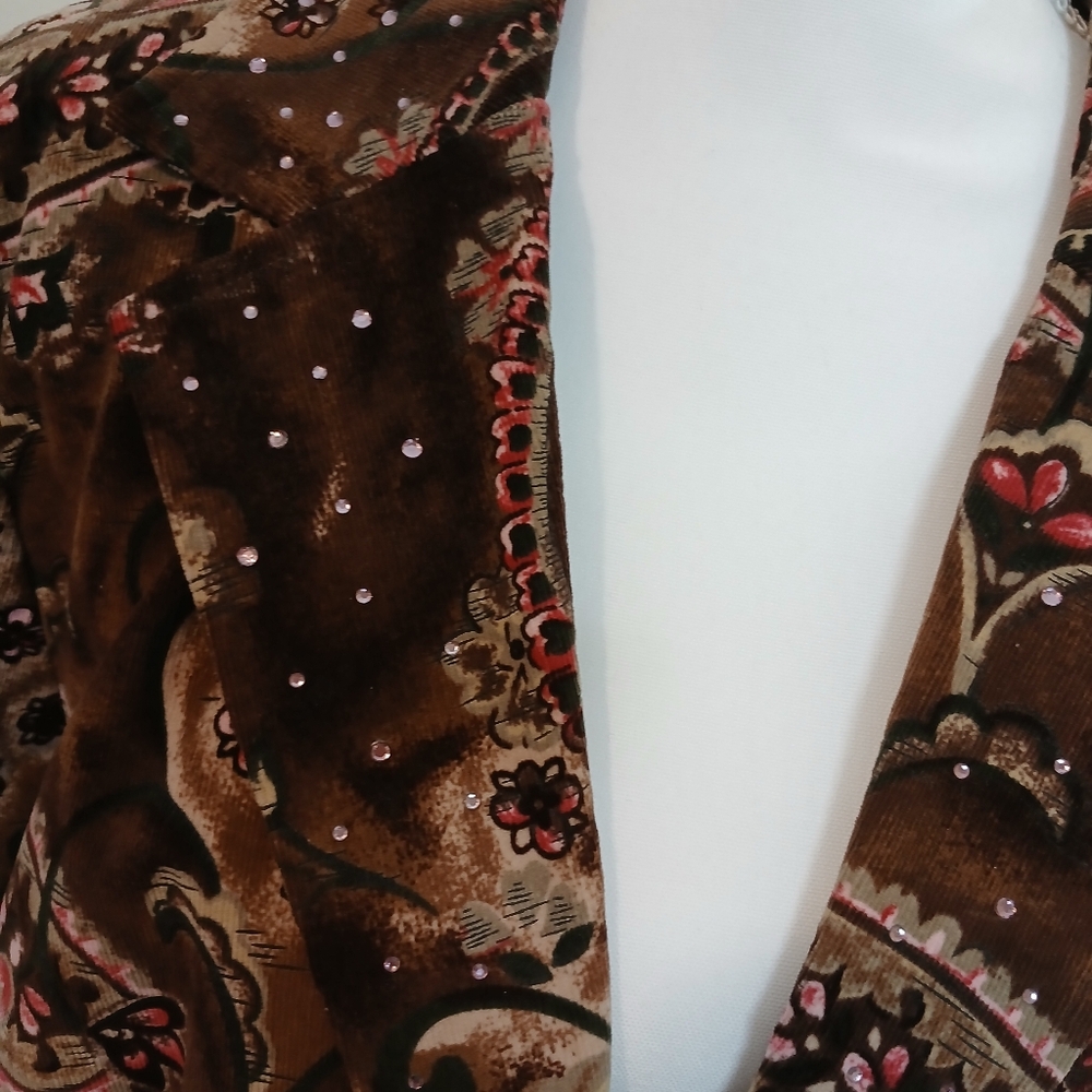 Vintage Larry Levine Woman 18W Brown Paisley Corduroy Blazer Jacket Stretch - Picture 7 of 15